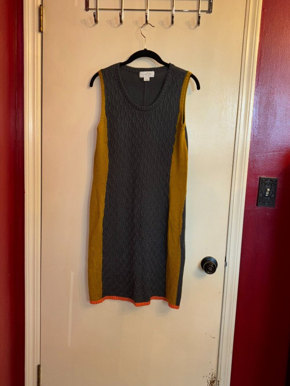 Jessica Simpson Sleeveless Sweater Dress Grey, Yellow Side Panels and Orange Hem